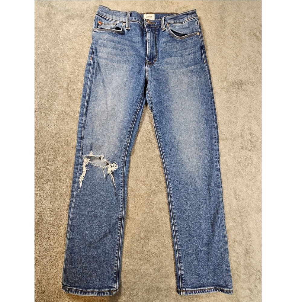 Hudson Women’s Blue Distressed Straight-Leg Jeans